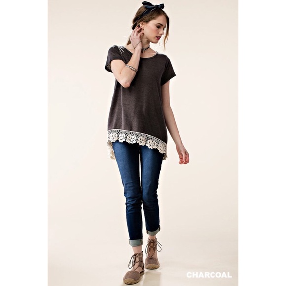 Charcoal Floral Lace Top - Picture 2 of 4